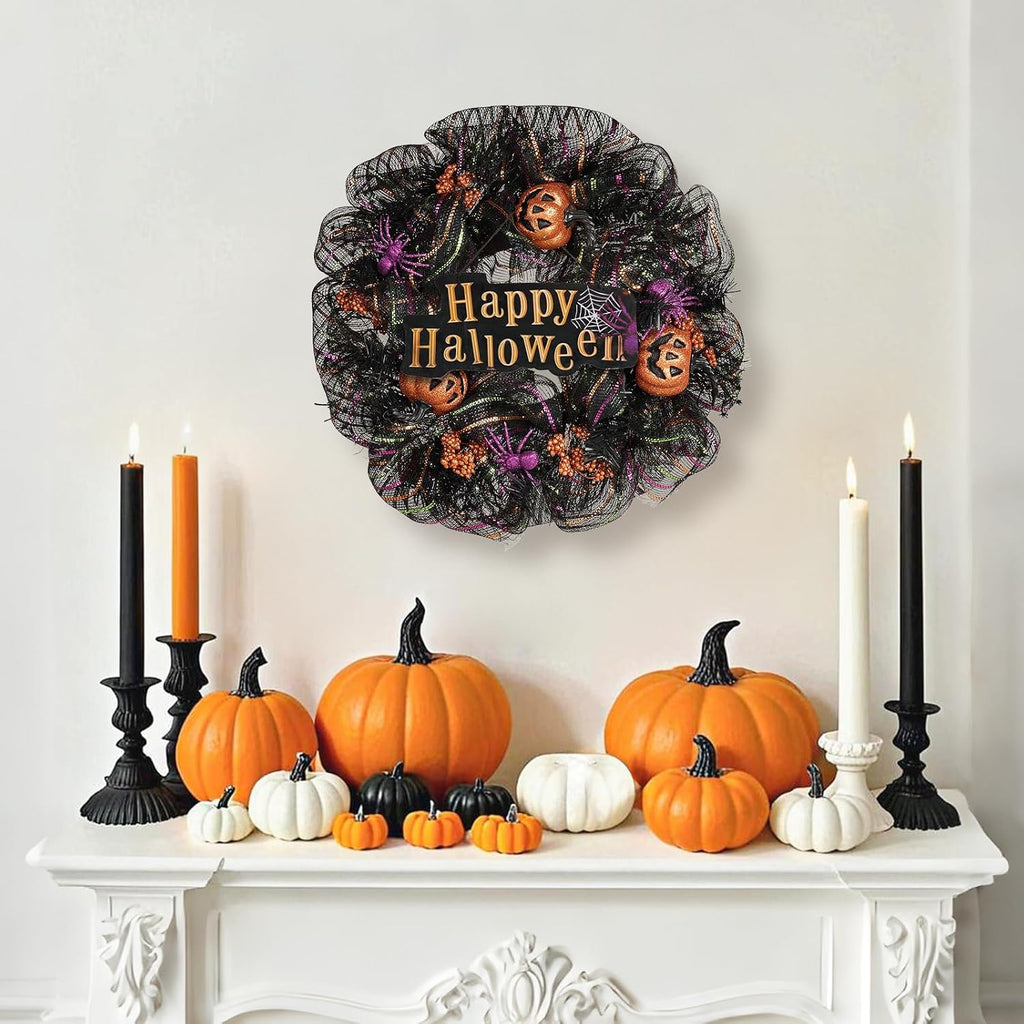 24 inch wreath, halloween wreath for front door on a desk or shelf