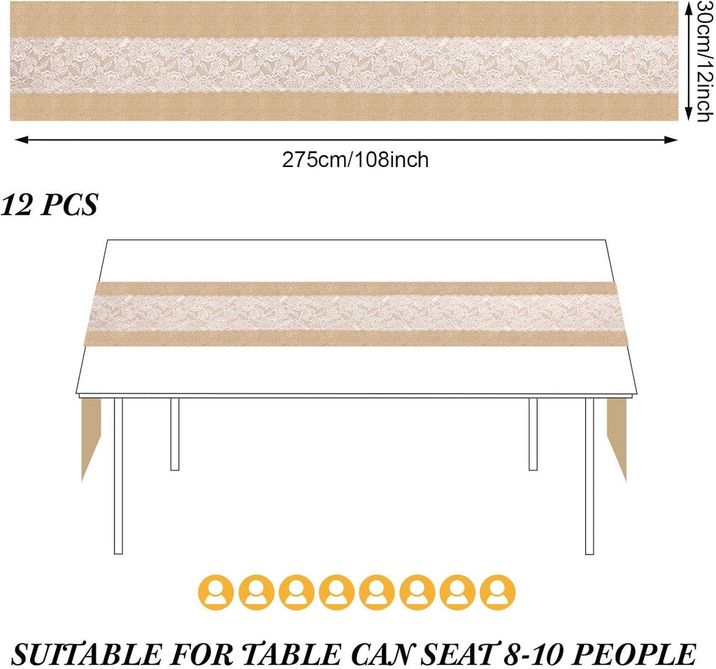 xinnun 12 pcs burlap table runners with lights shown in use