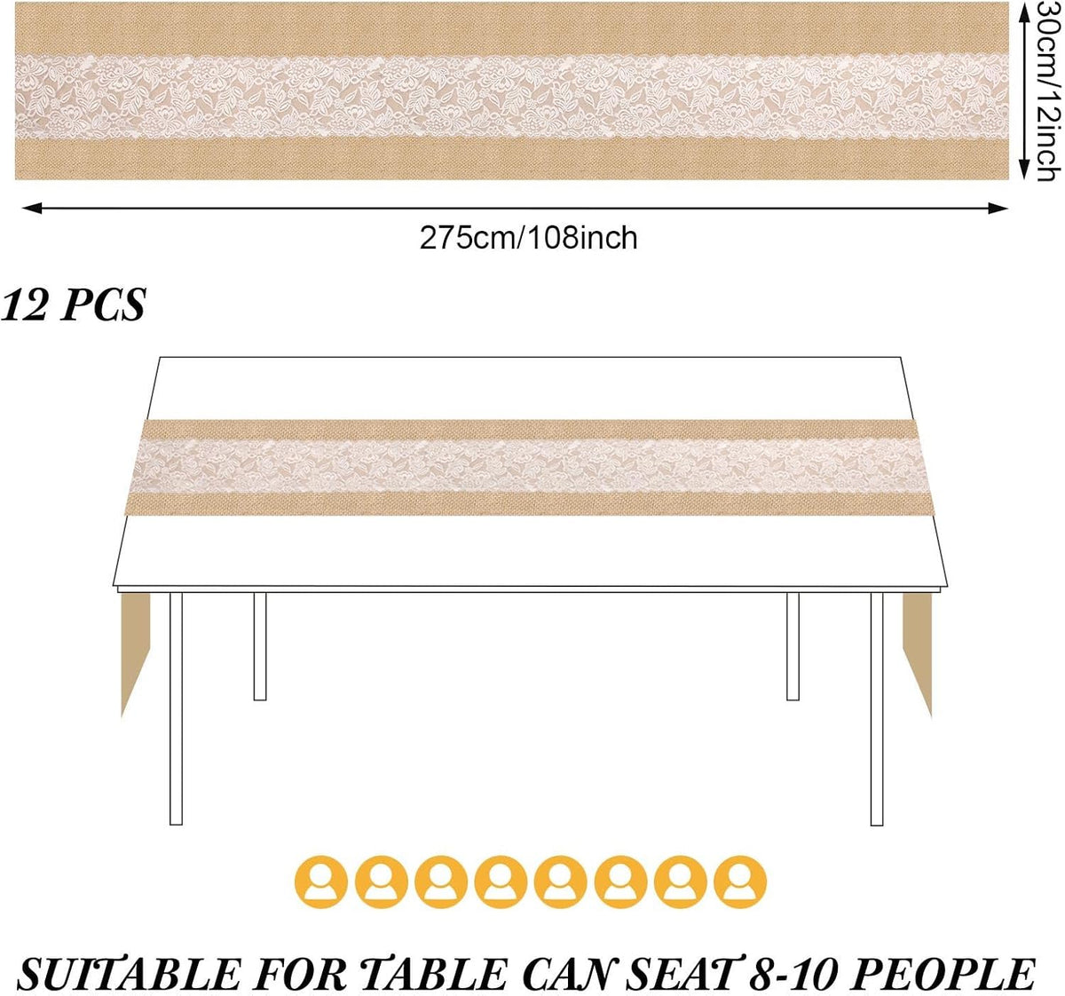 xinnun 12 pcs burlap table runners with lights shown in use
