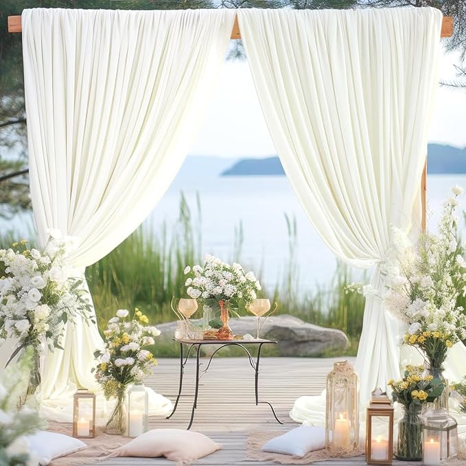 20ft x 15ft Ivory Wrinkle Free Backdrop Curtains for Parties,Silky Polyester Fabric Wedding Ceiling Drapes, 4 Panels 15ft Photo Back Drop Drapes for Baby Shower Photography Stage Background Cloth
