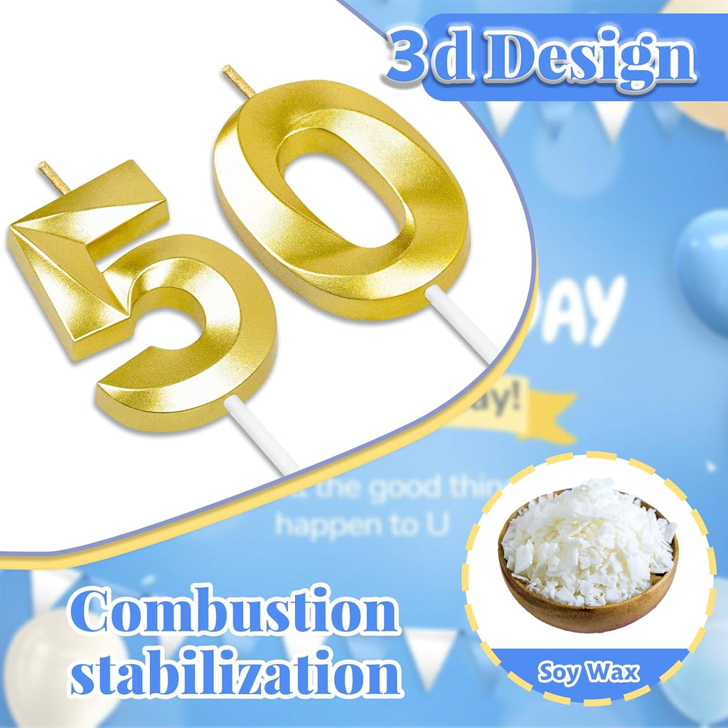 50th Birthday Candles for Cake,Birthday Decorations for Him Her,Number Candles for Cake Toppers Party Anniversary