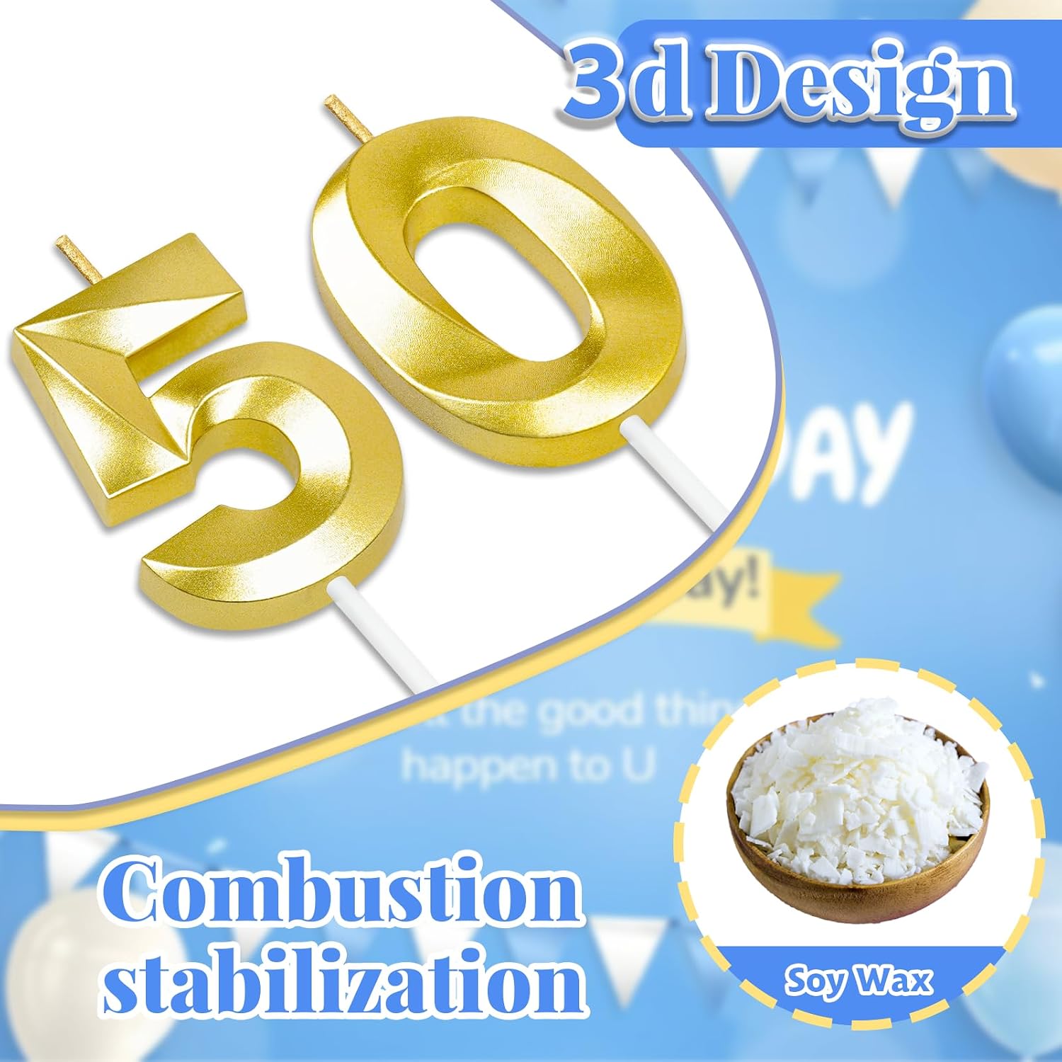50th Birthday Candles for Cake,Birthday Decorations for Him Her,Number Candles for Cake Toppers Party Anniversary
