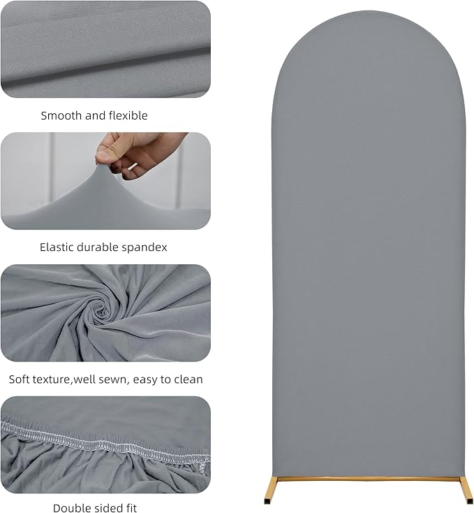 7.2FT Wedding Arch Covers Arch Backdrop Cover Arch Stand Covers Set Arch Cover Spandex Fabric Stretchy Backdrop for Wedding Birthday Party Decoration Baby Shower (Smoky Grey)