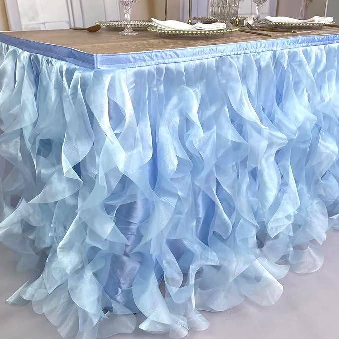 Luxury Organza Mesh Table Skirt Draping Floating Romance - Perfect for Bridal Showers, Birthday Weddings - Clear Flowing Decoration for a Wonderful Main Cake Table (Sky Blue-6ft, 72" L×30" H)