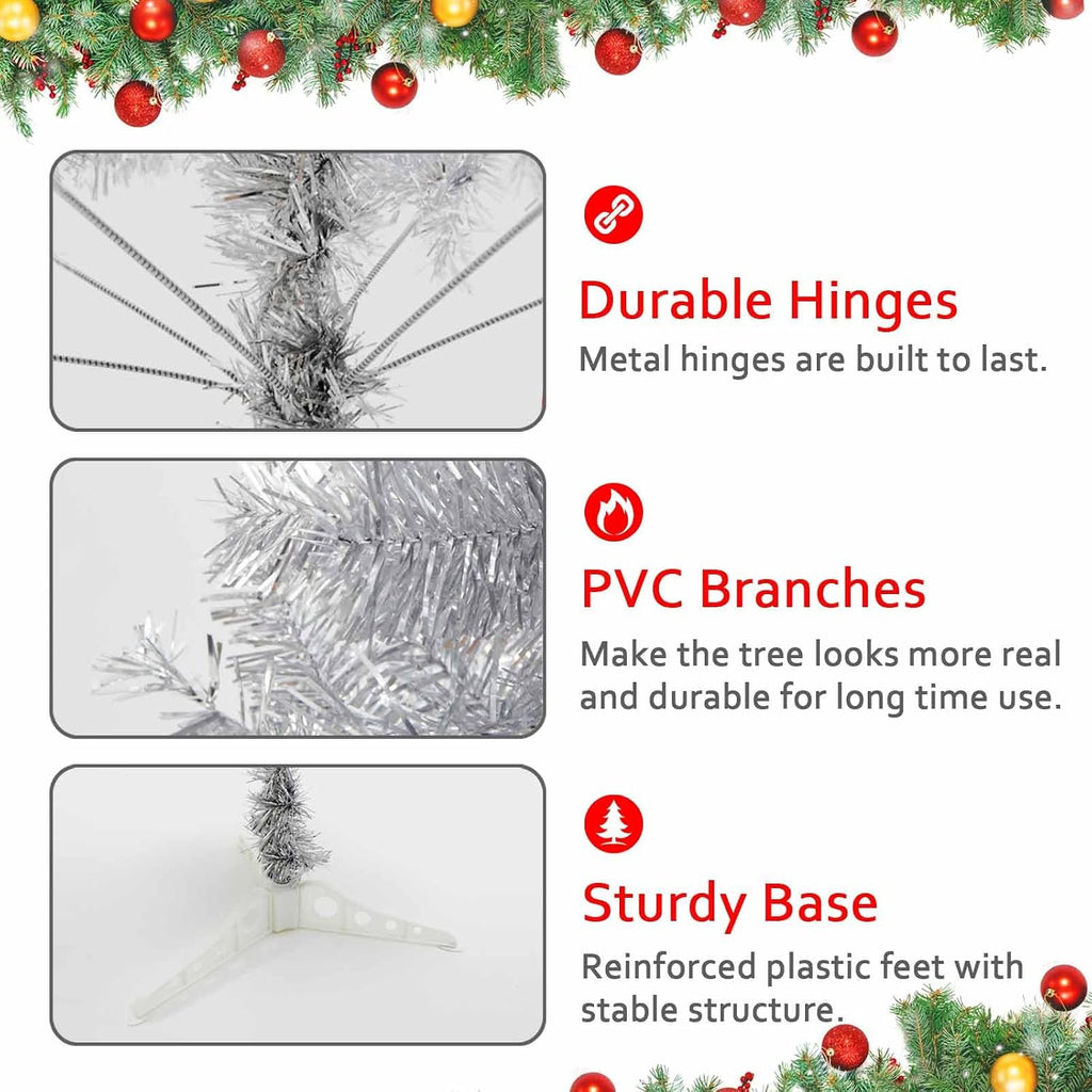 silver christmas tree, 6ft artificial tinsel christmas tree, side view