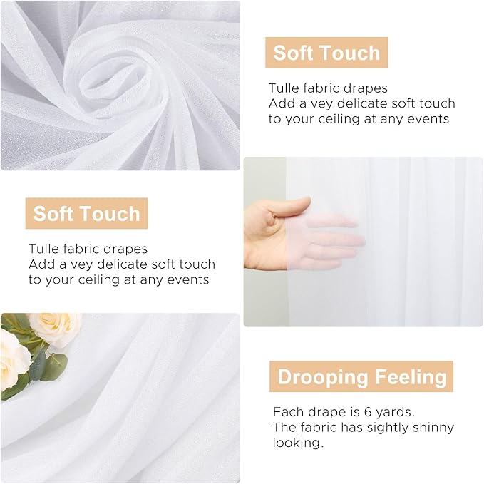 Wokceer Wedding Arch Draping Fabric 6 Panels 28.7" x 20FT White Sheer Fabric Backdrop Arch Draping for Wedding Ceremony Birthday Party Bridal Shower Decoration