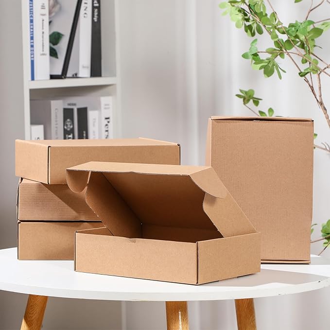 Qilery 100 Pcs Shipping Boxes Cardboard Gift Corrugated Cardboard Brown Boxes Mailer Packaging for Mailing Small Business Present (9.06 x 6.3 x 2.36 Inches)