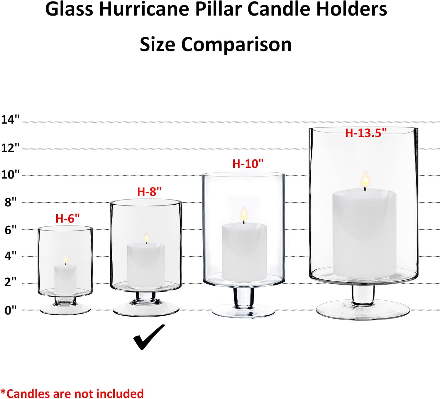 CYS EXCEL Glass Hurricane Pillar Candle Holder (H:8" W:4.75") | Multiple Size Choices Short Stem Candle Centerpieces | Stemmed Glass Cylinder Candle Vase