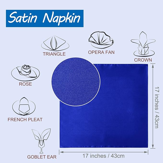 Horbaunal 30 Pack Royal Blue Satin Napkins 17 x 17 Inch, Square Soft Table Dinner Napkins, Silky Cloth Napkins Table Decoration for Weddings Banquets Parties