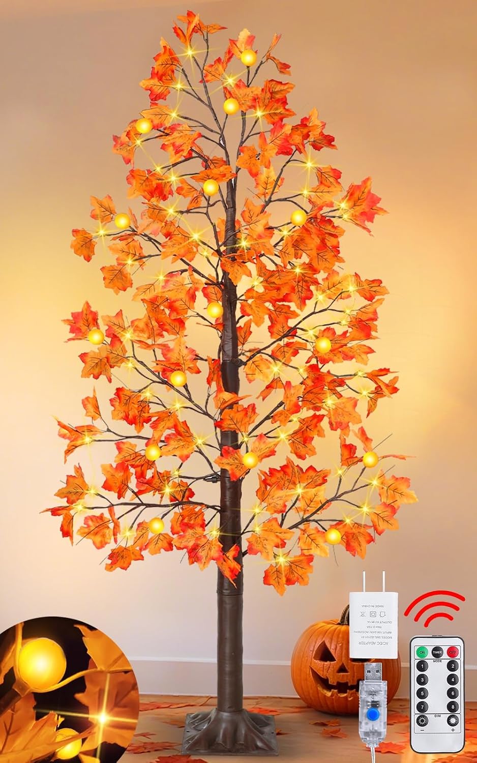remote control&timer - 6 ft lighted prelit fall, main product view