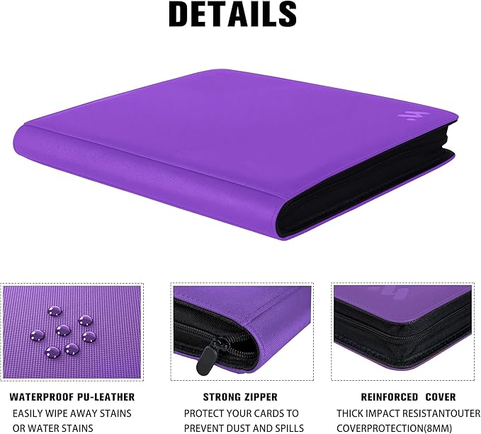 Premium 1000+ Pockets Card Binder,16 Pockets Trading Card Binder Ringless Side Loading Trading Card Album Folder for TCG - Dark Purple