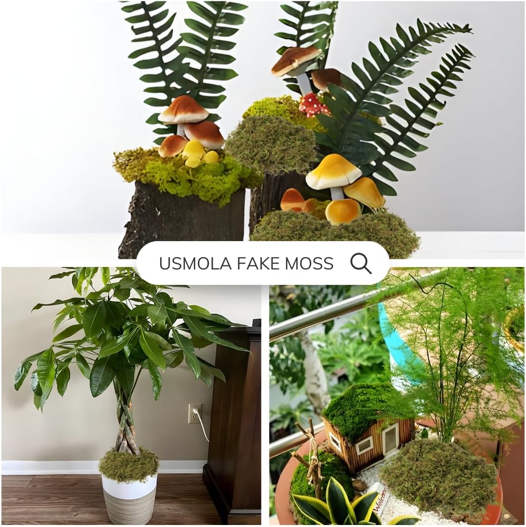 USMOLA Fake Green Moss for Potted Plants, 4OZ Artificial Moss for DIY Crafts, Faux Moss for Table Centerpieces Fairy Garden Decor (Fresh Green 140gr)