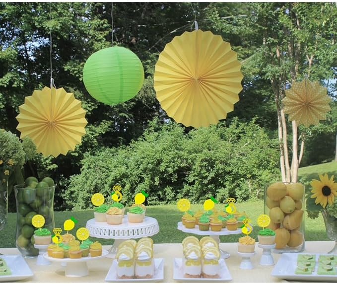 Glitter Lemon Cupcake Toppers Picks for Wedding Engagement Bridal Shower Bachelorette Party Decoration - Set of 24
