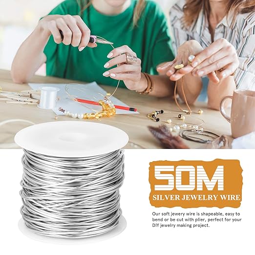 164FT Jewelry Wire 22 Gauge Tarnish-Resistant Copper Beading Wires Roll Bulk for DIY Crafts Jewelry Making, Silver Wire