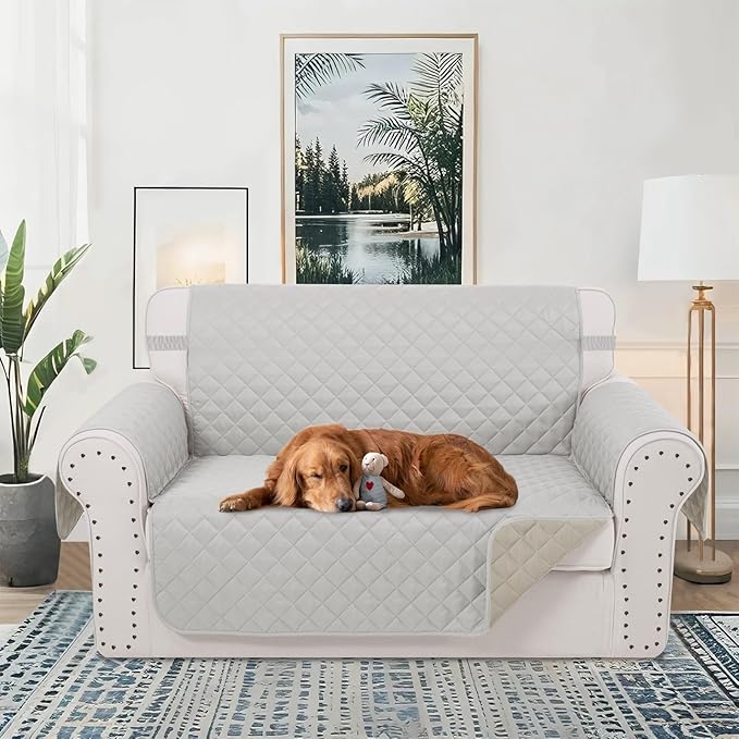 Reversible Loveseat Sofa Covers Couch Cover Furniture Protector(Loveseat,Light Grey/Beige)