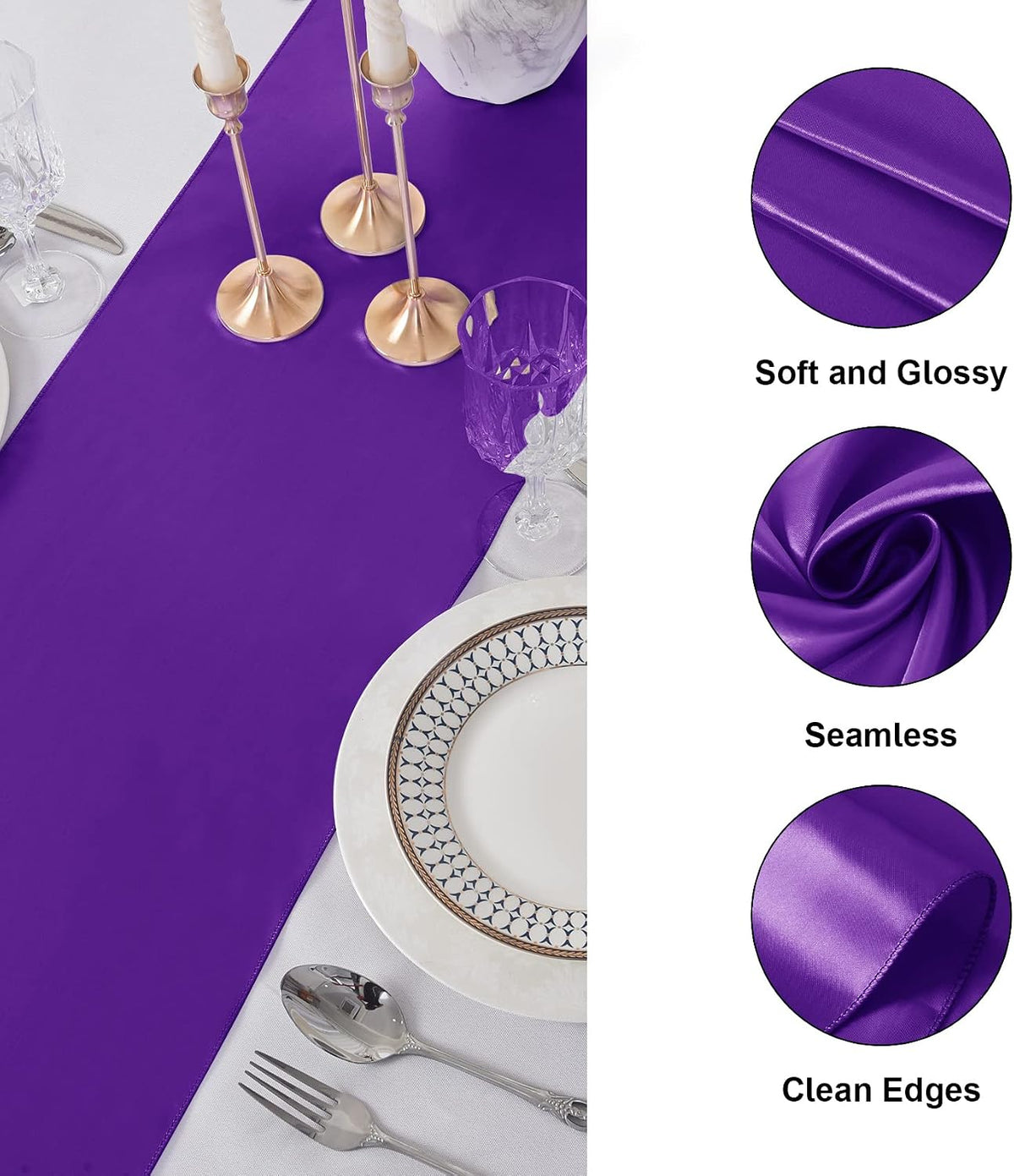 24Pack Table Runner 12 x 108 Inches Satin Silk Table Runner for Wedding, Birt...