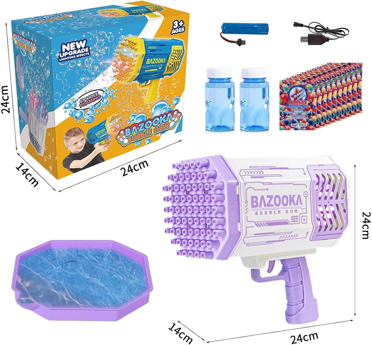 Deserthome Bubble Gun, Bazooka Bubble Machine Gun with Lights (Purple)