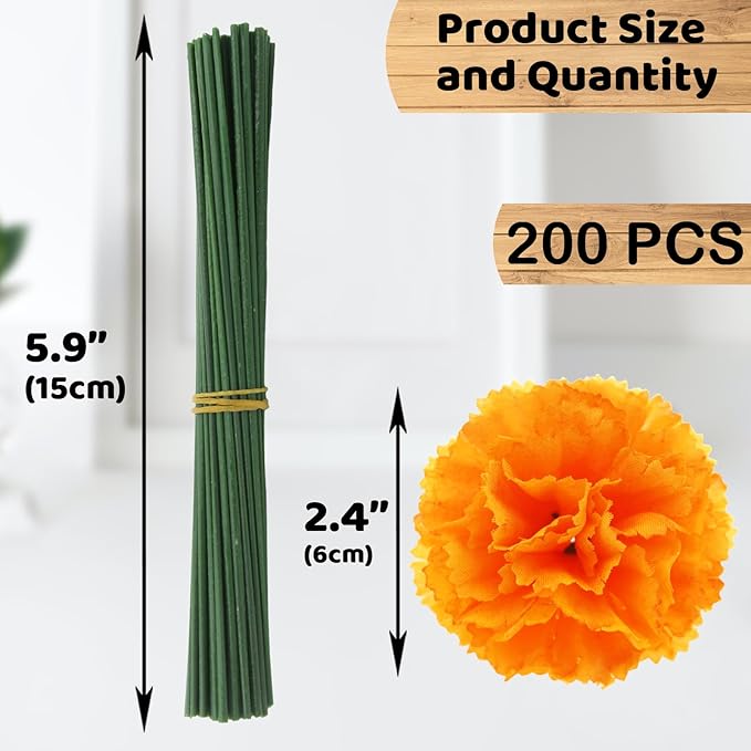 Hananona 200 Pcs Marigold Flower Heads Bulk, Silk Marigold Heads with Stems Artificial Marigold Flowers for Diwali Home Decor DIY Marigolds Garland Craft Day of Dead Decorations (200, Orange)