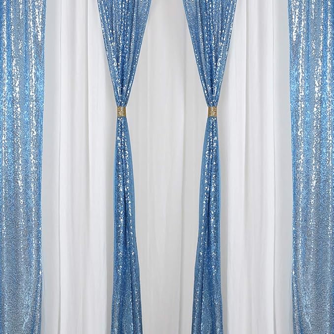 Baby Blue Christmas Backdrop Curtains 4 Pieces 2FTx8FT Sequin Photography Background Curtain for Party Decoration