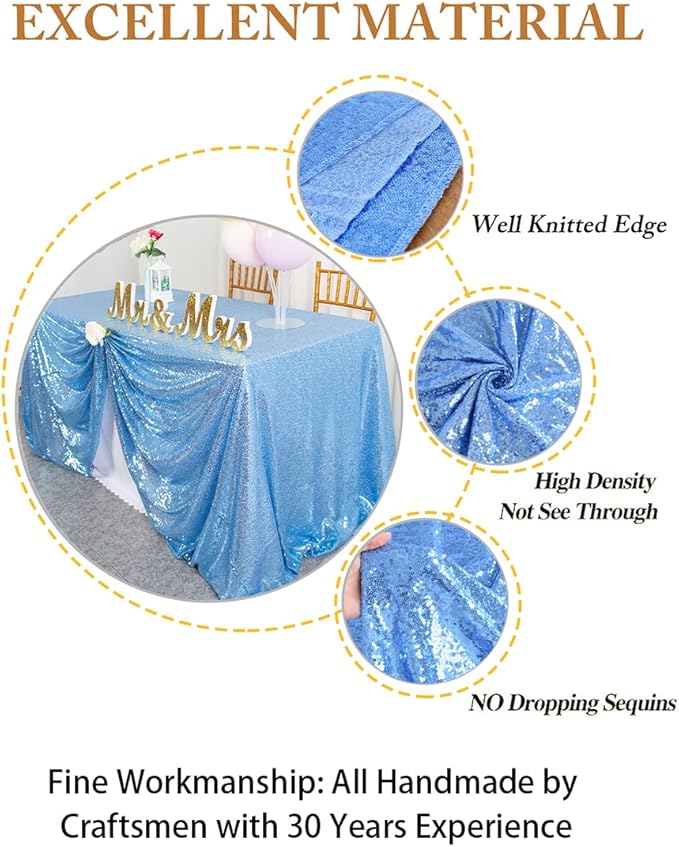 ShinyBeauty Square Tablecloth 72x72-Inch Sequin Tablecloth Overlay Baby Blue Table Cover Sequined Table Cloths for Wedding Light Blue Shimmer Tablecloth Linen Square Table Overlay for Cocktail/Cake