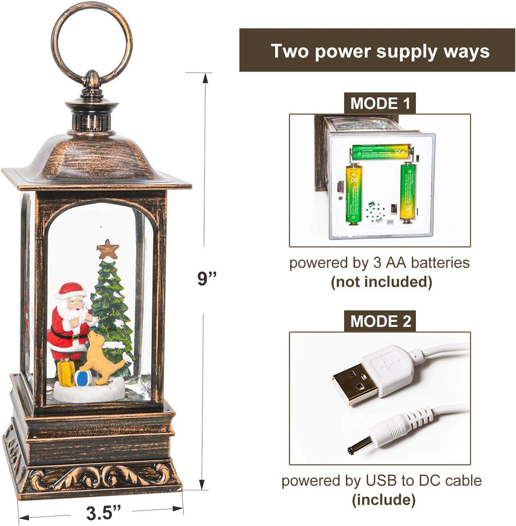 Snow Globe Christmas with Timer, Santa Claus Decoration LED Lantern with Glitter Great and Home Decoration