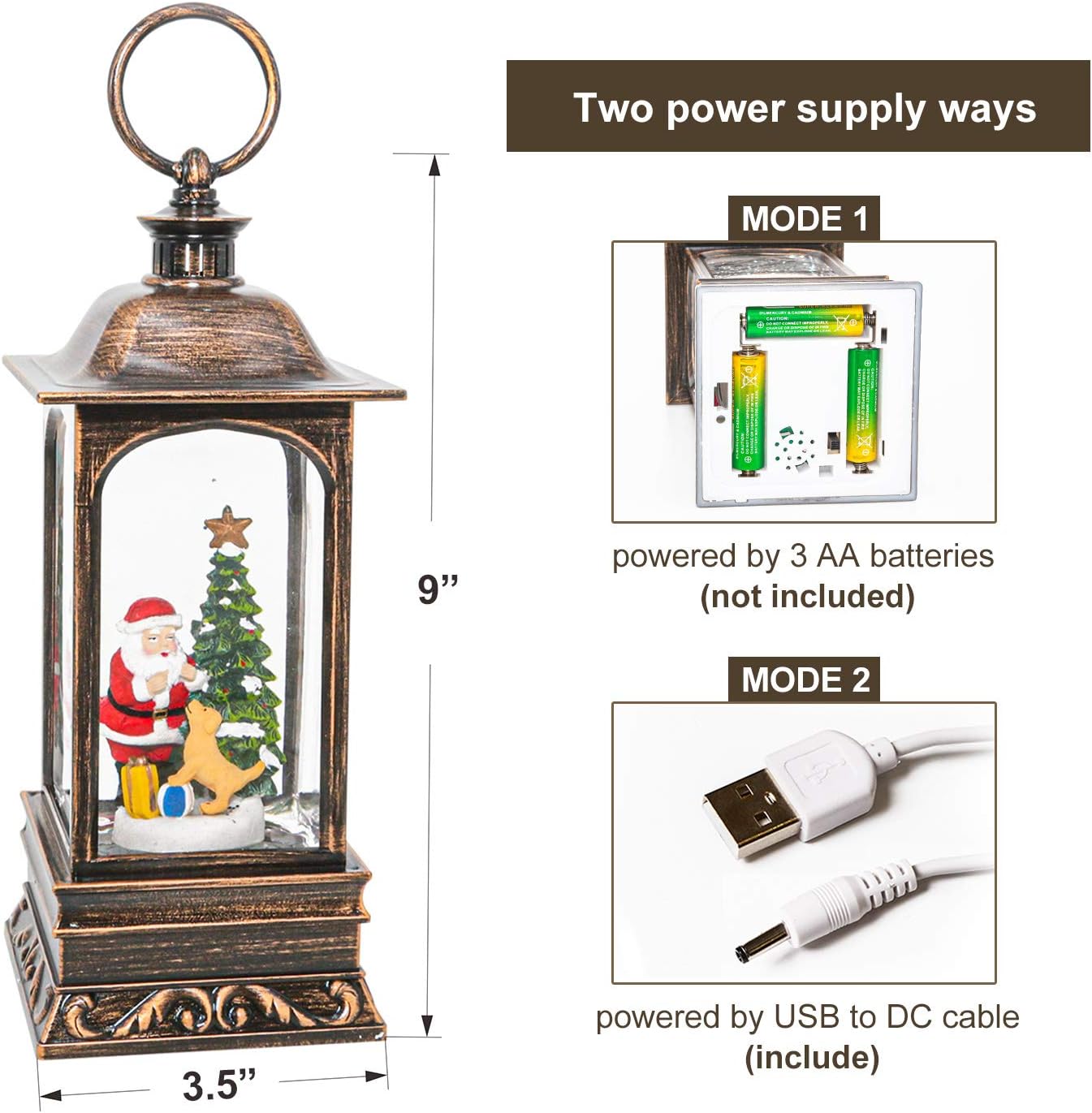 Snow Globe Christmas with Timer, Santa Claus Decoration LED Lantern with Glitter Great and Home Decoration
