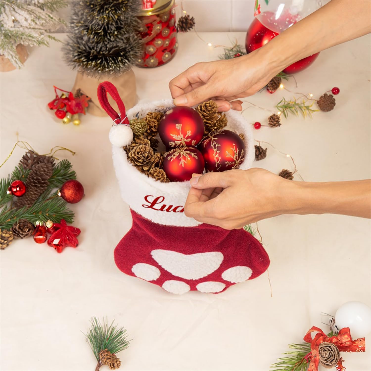Custom Plush Paw Christmas Stockings with Pet Name, Personalized Dog Cat Paw Stockings Embroidered for Family Decorations 2026 Xmas Gift, 1 Pack