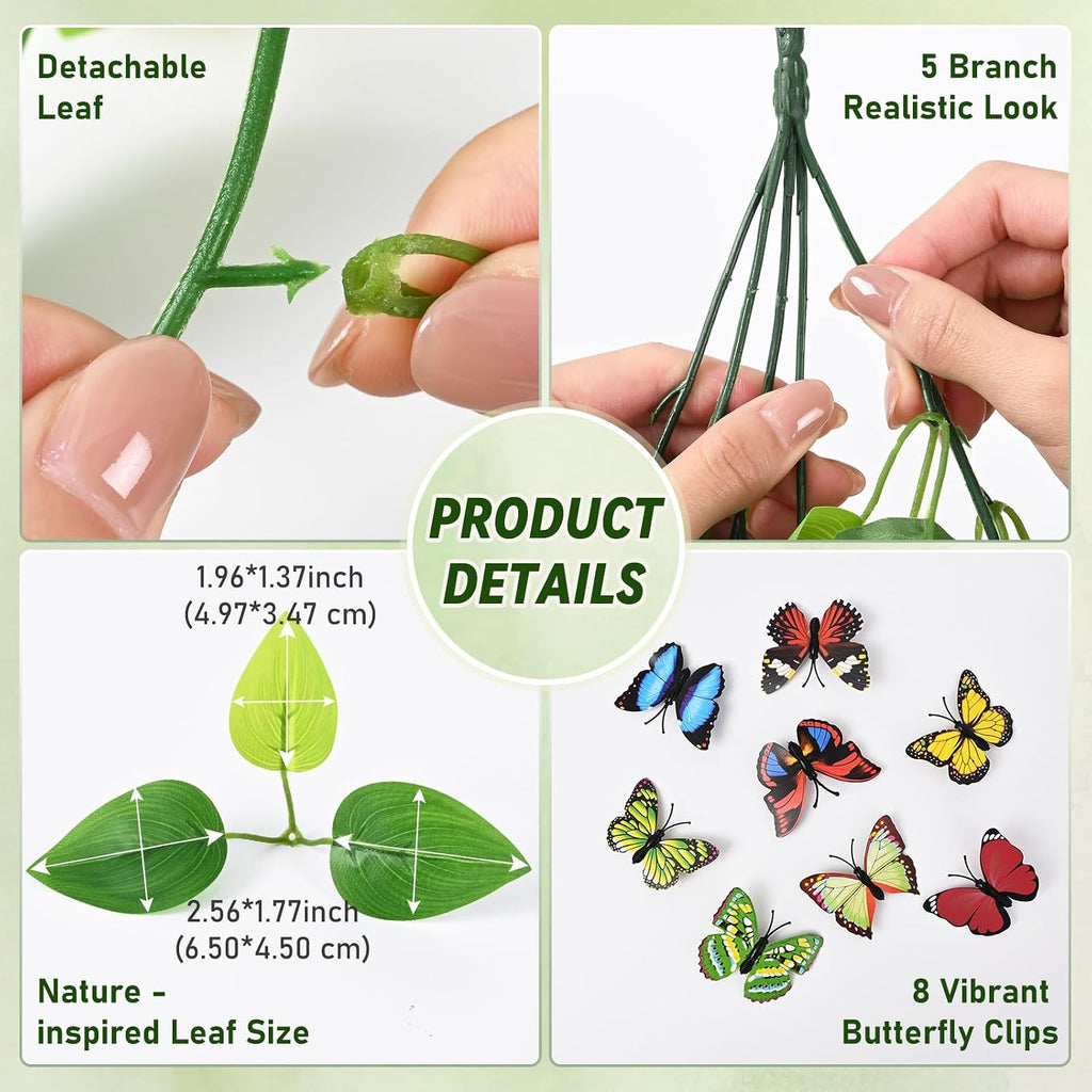 BLEUM CADE Fake Hanging Plants, 2pcs Artificial Pothos Vines Faux Plants Greenery for Wall Home Living Room Office Indoor Outdoor Decor (No Baskets)