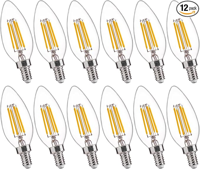 FLSNT 60W Equivalent LED Chandelier Light Bulbs, Dimmable LED B11 E12 Candelabra Base Bulbs, 3000K Warm White, 500LM, 12 Pack