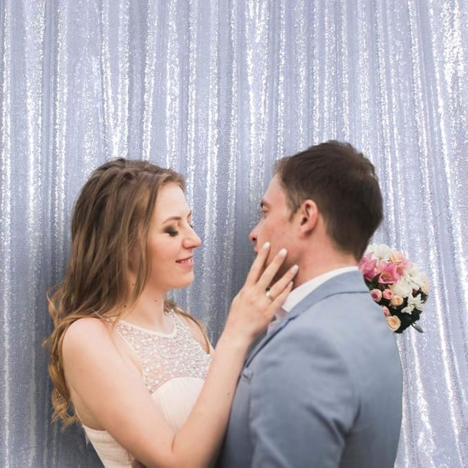 SquarePie Sequin Backdrop Curtain Not See Through Background for Wedding Party 20FT x 10FT Silver