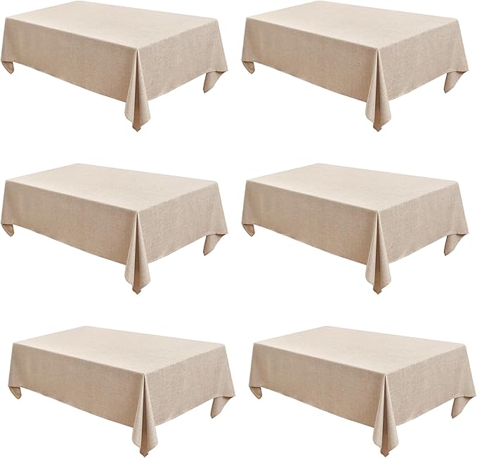 Fitable Beige Faux Linen Tablecloths Rectangle 60 x 84 Inch - 6 Pack Neutral Table Clothes for 4 Foot Tables, Wrinkle-Proof Faux Burlap Table Covers for Dining, Farmhouse, Outdoor Picnic, Camping
