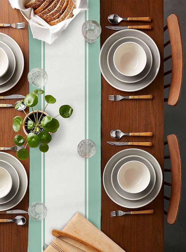 Eucalyptus Cotton Linen Table Runner for Dining Kitchen, Wedding Outdoor Party Tablerunners Decoration, Green Leaves Botanical Plants Watercolor Dresser Scarf Coffee Tablecloth Runners 13x60 Inches