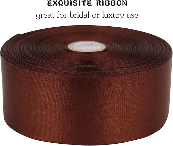 Brown Solid Satin Ribbon 1-1/2 Inch 50 Yards Solid Polyester Fabric Ribbon for Gift Wrapping Wedding Christmas Baby Shower Birthday Party Decoration Handmade Immortal Flower Craft