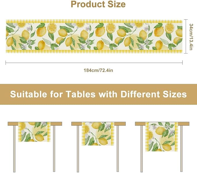 Lemon Table Runner,Yellow White Buffalo Plaid Summer Table Runner for Kitchen Dining Table Home Party Decoration 13x60 Inch