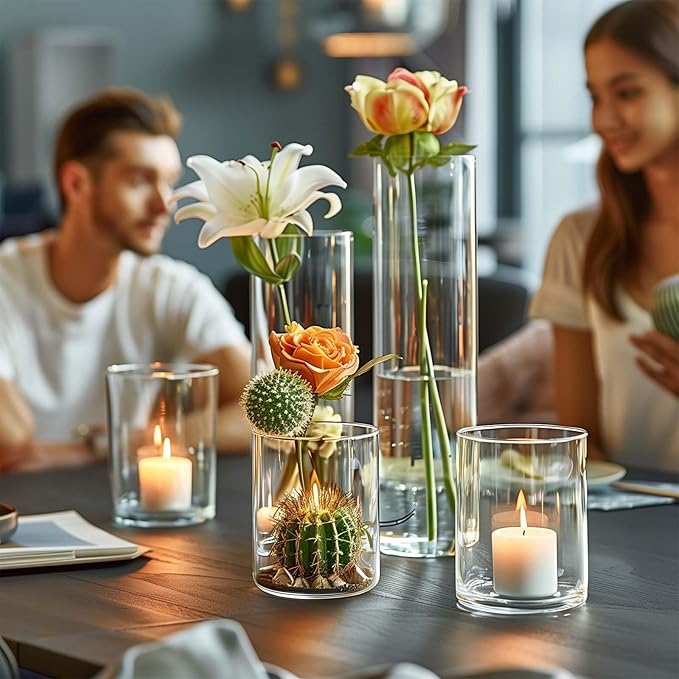 60pcs New & Improved Glass Vase Cylinder Vases for Centerpieces Small Flower Glass Clear Vases Home Decor Centerpiece Table Flower Vase Decorations for Wedding Decoration＆Holiday Mixed Sizes Tall