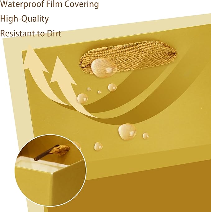 Gold Paper Gift Bag Small Square Bottom Paper Bags with Handles(Gold, 6 x 6 x 6 in, 10 CT)