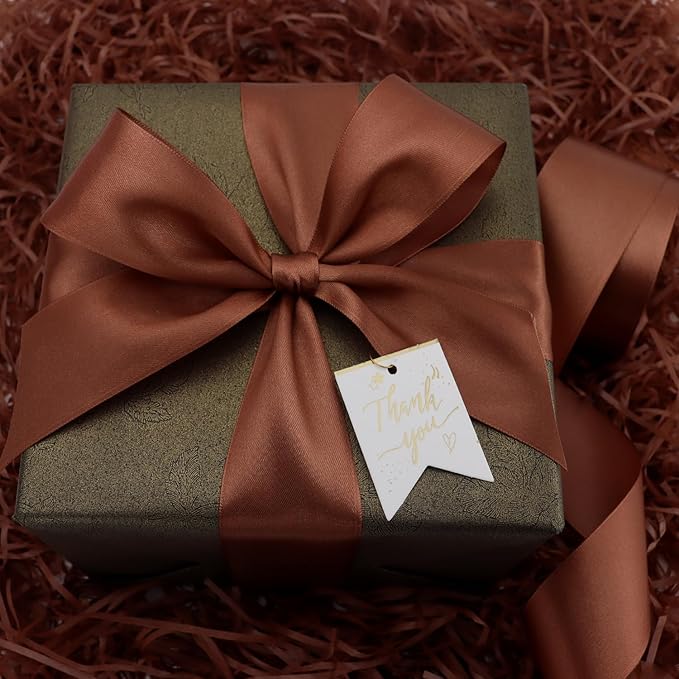 Brown Solid Satin Ribbon 2 Inch 25 Yards Solid Polyester Fabric Ribbon for Gift Wrapping Wedding Christmas Baby Shower Birthday Party Decoration Handmade Immortal Flower Craft