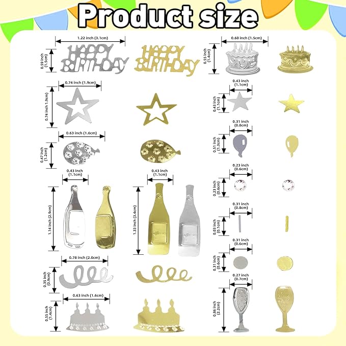 VHUWE Happy Birthday Confetti, 1.6 oz Champagne Gold Silver Cake Balloon Star Goblet Bottle Swirl Glitter Confetti for Boys Girls Kids Women Men Happy Birthday Party Table Decorations Supplies