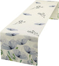 Watercolor Poppy Floral Table Runner, Abstract Seasonal Spring Summer Blue Purple Flower Kitchen Dinning Table Runner for Indoor Outdoor Home Wedding Party Holiday, 13x90 Inch