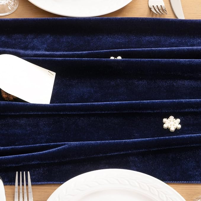 MLMC Navy Blue Velvet Table Runner 10ft Luxury Deep Blue Velvet Fall Table Runner 20x120 Inches for Wedding Reception Party Birthday Events Decor