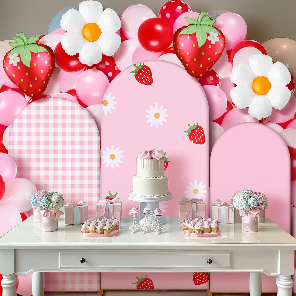 foilswirl 34 pcs strawberry arch backdrop covers party showing dimensions