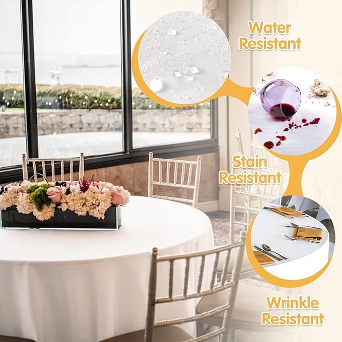 BRILLMAX 6 Pack White Round Tablecloths 108 Inch - Circle Bulk Linen Polyester Fabric Washable Table Cloth Cover for Wedding Reception Banquet Birthday Party Buffet Restaurant