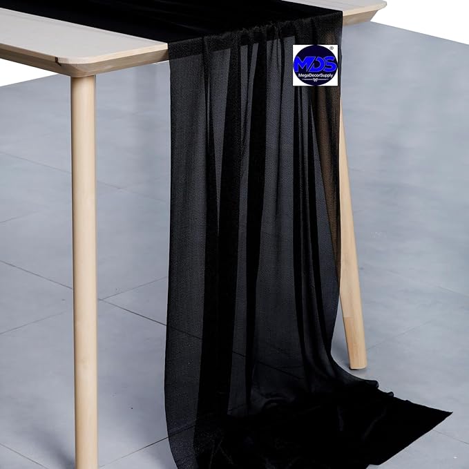 MDS 25 Pack 10ft Chiffon Table Runner 29 x 120 Inches Sheer Wedding Runner Romantic Rustic Table Runner for Wedding Decorations, Birthday Parties, Bridal Shower Party Arch Decor - Black