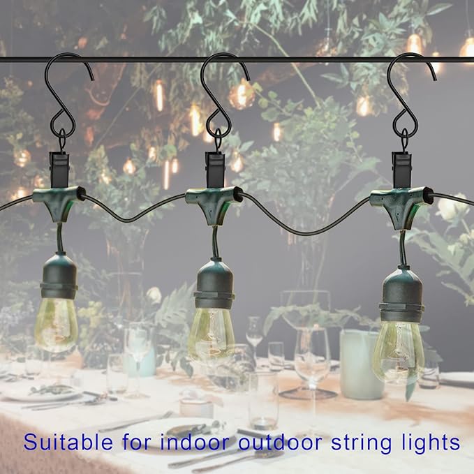 Stainless Steel S Hooks Curtain Clips, 50 Pack Hanging Party Lights Clips, Hangers Gutter Photo, Art Craft Display, 3 Inch Long, Black