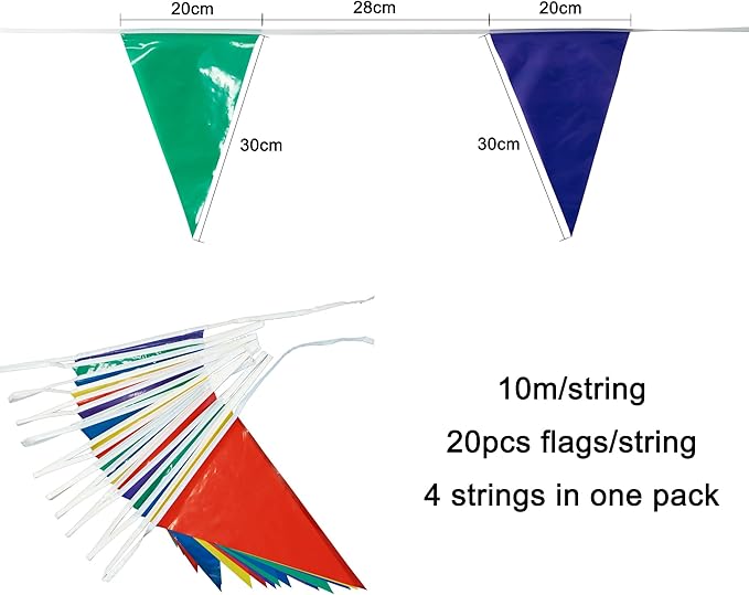GREATRIL Pennant Banner 80 Flags Waterproof Triangle Banner for Outdoor School Graduation Anniversary Prom Holidays Decorations 4 Strings