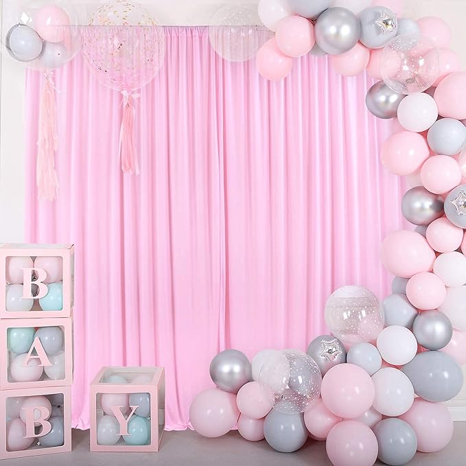 AK TRADING CO. 10 feet Wide x 12 feet Long IFR Polyester Backdrop Drapes Curtains Panels with Rod Pockets - Wedding Ceremony Party Home Window Decorations - (Pink)