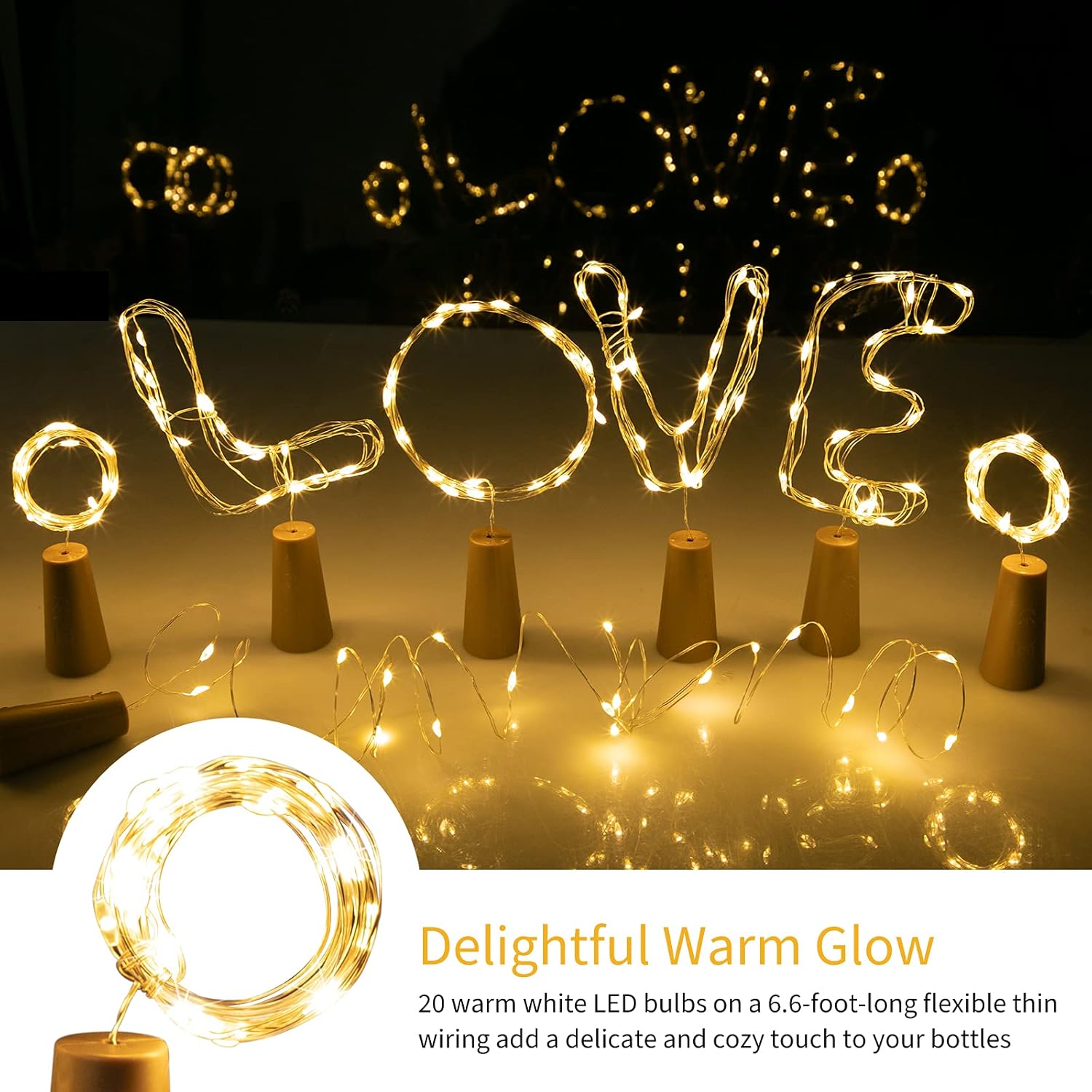 Brightown Wine Bottle Lights with Cork, 10 Pack 20 LED Waterproof Battery Operated Cork Lights, Silver Wire Mini Fairy Lights for Liquor Bottles DIY Party Bar Christmas Wedding Décor