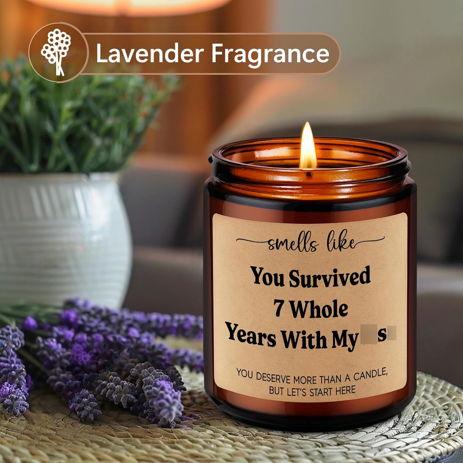 LEADO 7th Anniv. Candle, 7 Year Anniversary Funny Gifts for Him Her Husband Wife Boyfriend Girlfriend - Copper Gifts for 7th Anniversary, 7 Years Copper Wedding Anniv. Couple Present for Women Men