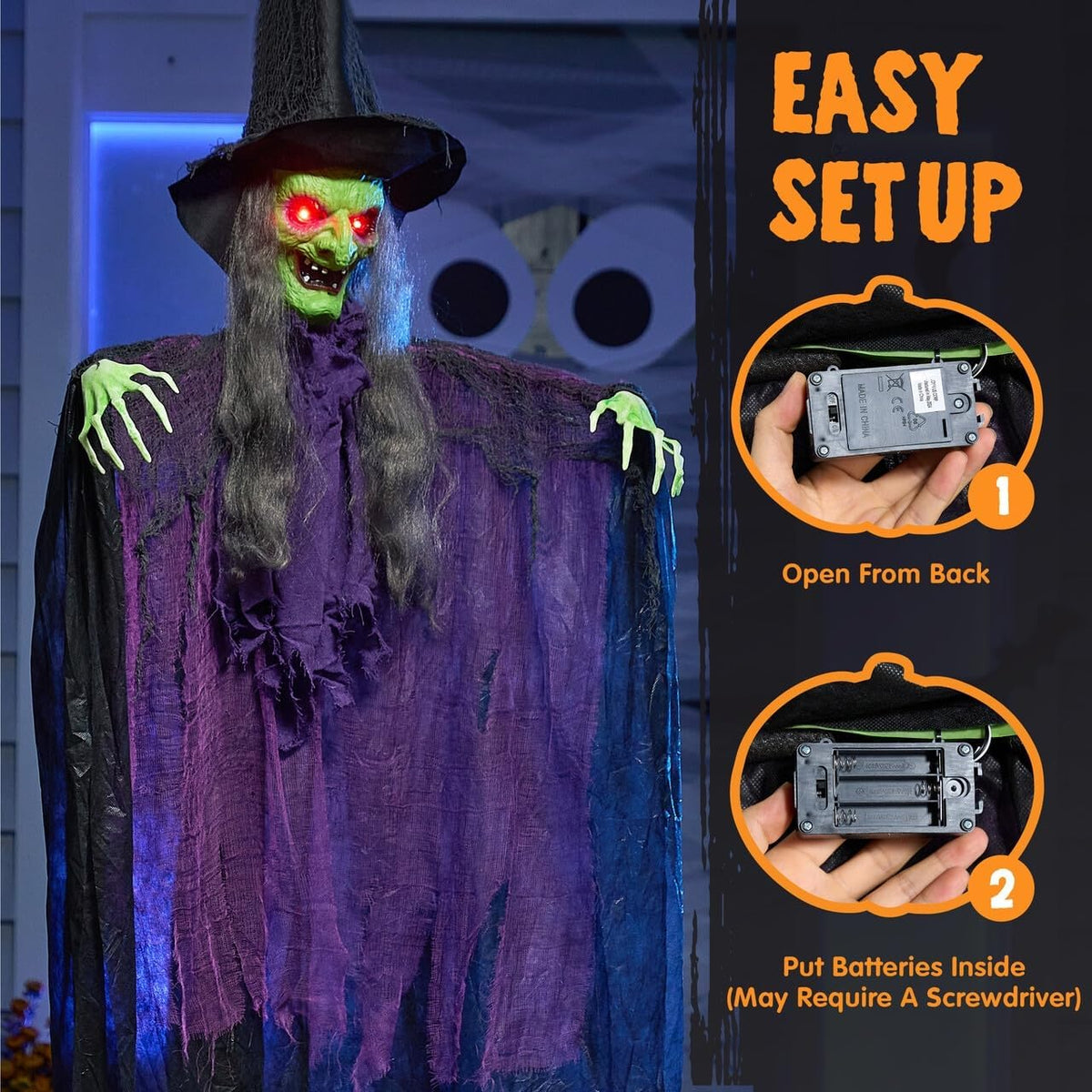 JOYIN 72” Halloween Hanging Witch Decorations Outdoor, Flying Ghost Decor Gre...