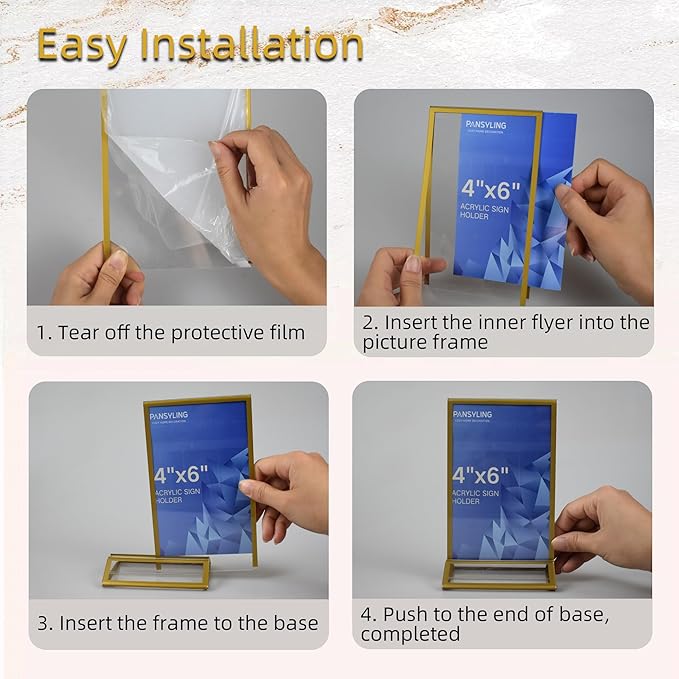 6 Pack Acrylic Sign Holder 4x6 Inches, Double-sided Picture Frames for Wedding Table Numbers Holders, Clear Menu Stand Table Top Display Sign Stand Flyer Holder Vertical Paper Holder,Gold Frames